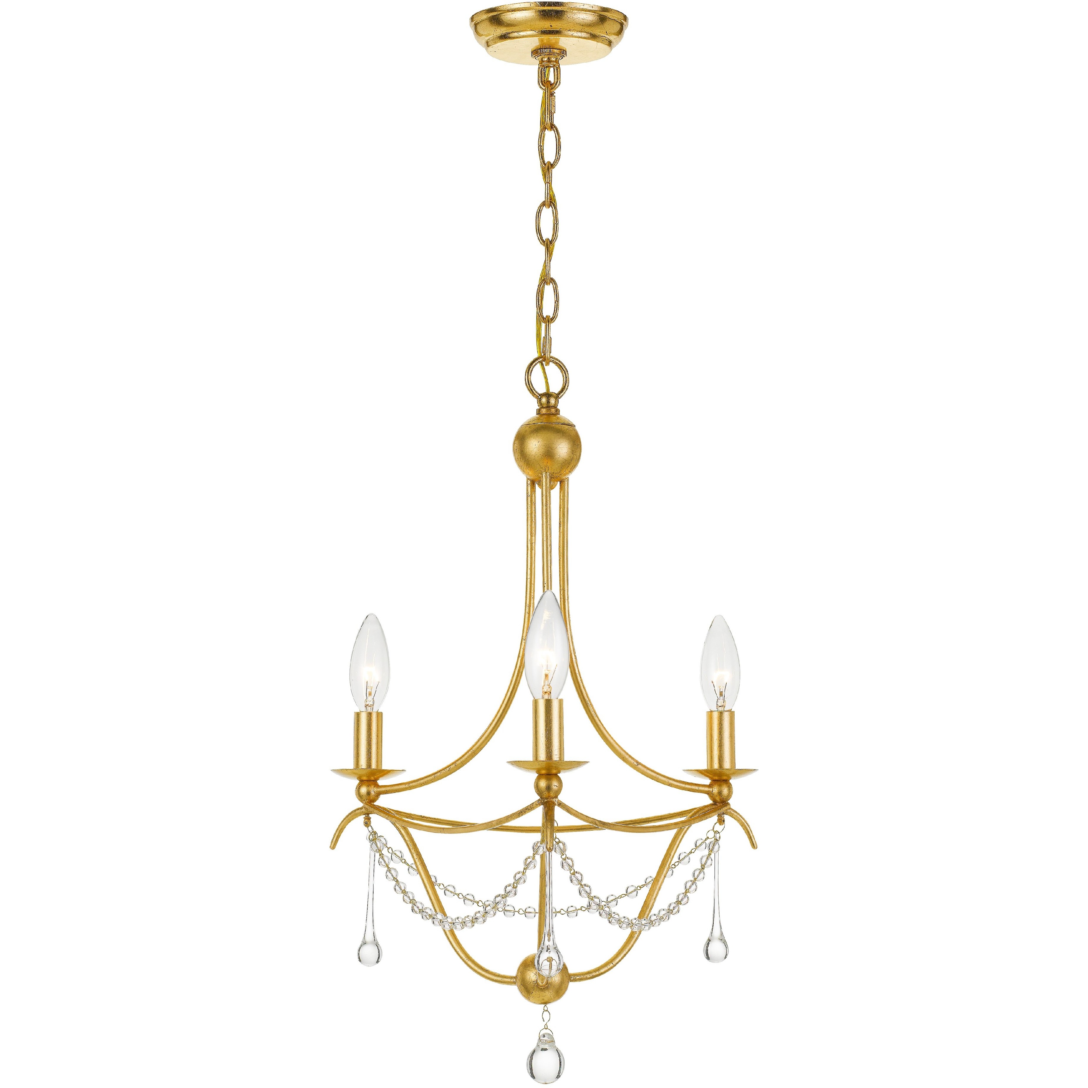 Metro 3 Light 15.5 inch Antique Gold Mini Chandelier Ceiling Light