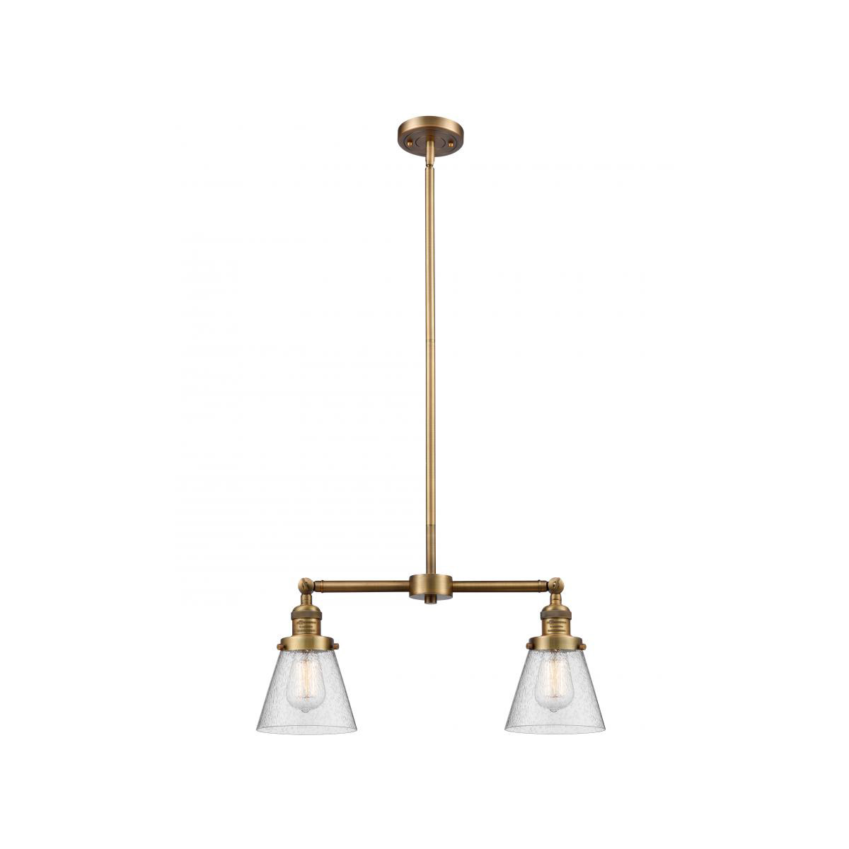 Franklin Restoration Small Cone 2 Light 43 inch Brushed Brass Island Light Ceiling Light in Seedy Glass, Franklin Restoration