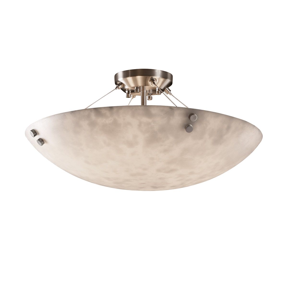 Clouds LED 27 inch Brushed Nickel Semi-Flush Ceiling Light in 5000 Lm LED, Pair of Square with Points, Round Bowl, Finials