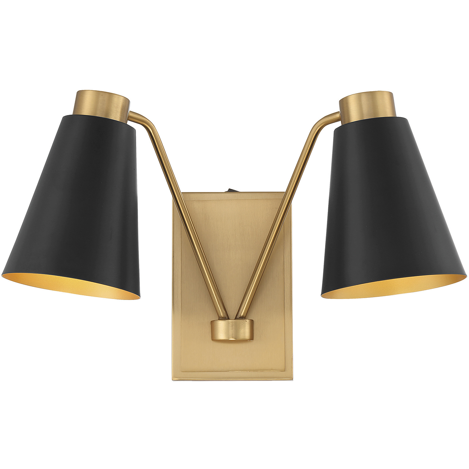Modern 2 Light 17.5 inch Matte Black with Natural Brass Wall Sconce Wall Light