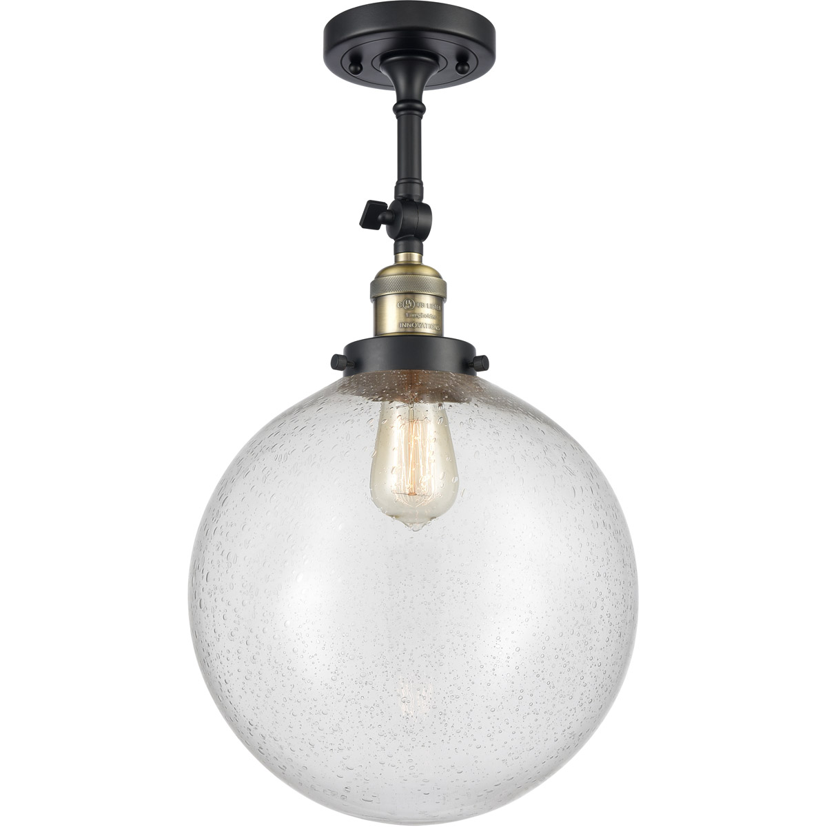 Franklin Restoration XX-Large Beacon LED 12 inch Black Antique Brass Semi-Flush Mount Ceiling Light in Seedy Glass, Franklin Restoration
