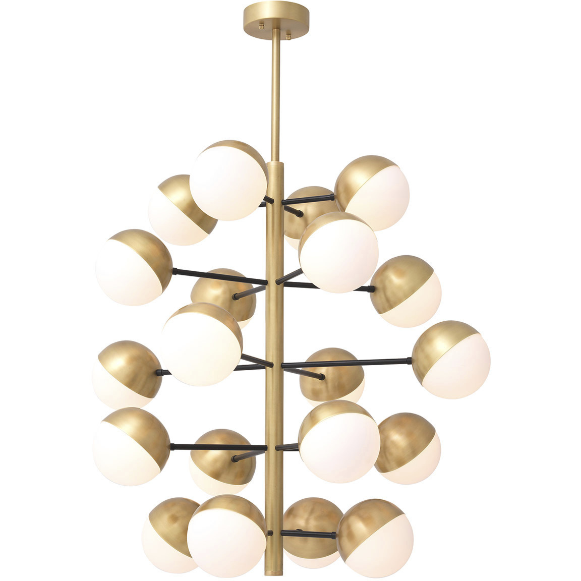 Cona 20 Light 37.4 inch Antique Brass and Black and White Glass Chandelier Ceiling Light, Large