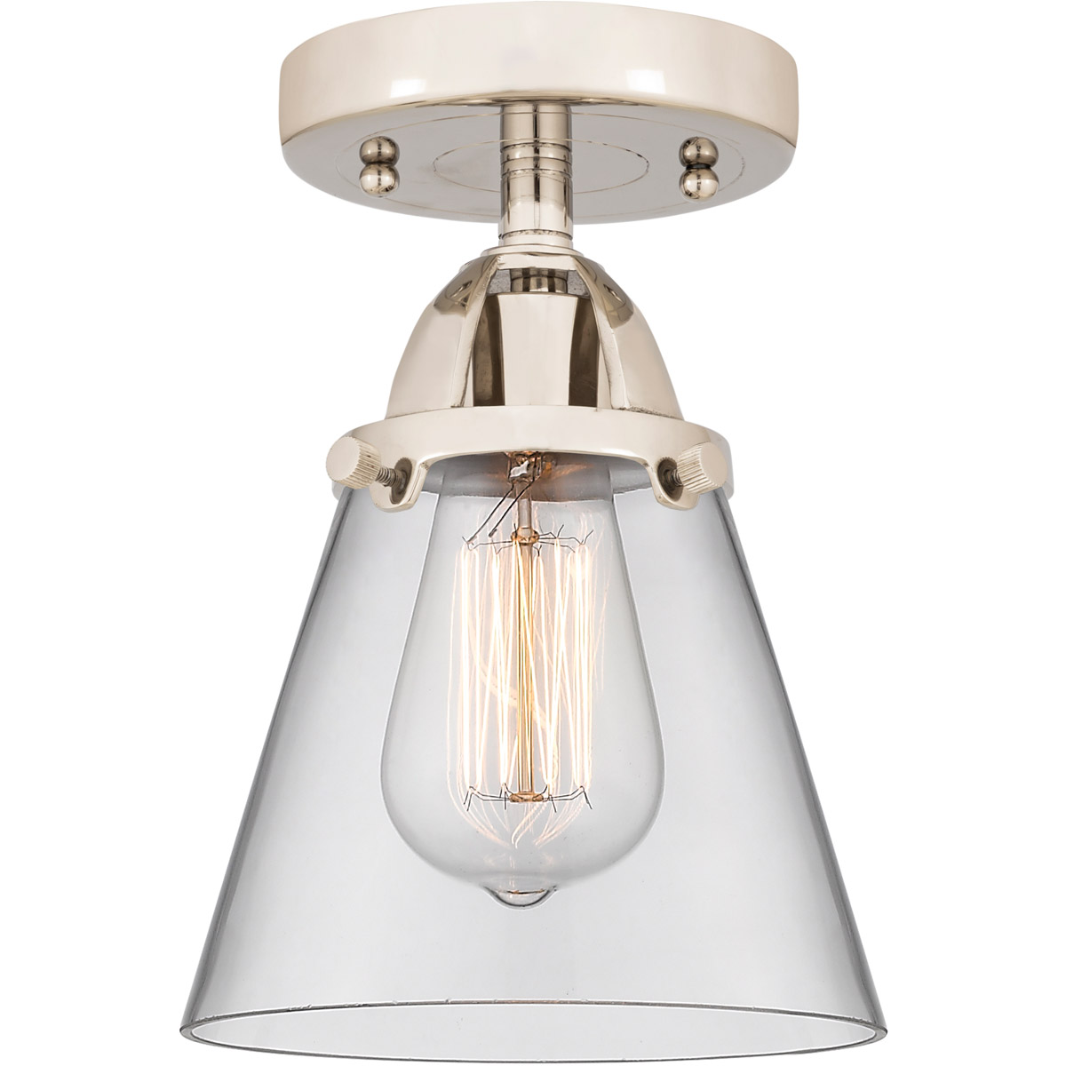 Nouveau 2 Small Cone 1 Light 6 inch Polished Nickel Semi-Flush Mount Ceiling Light in Clear Glass