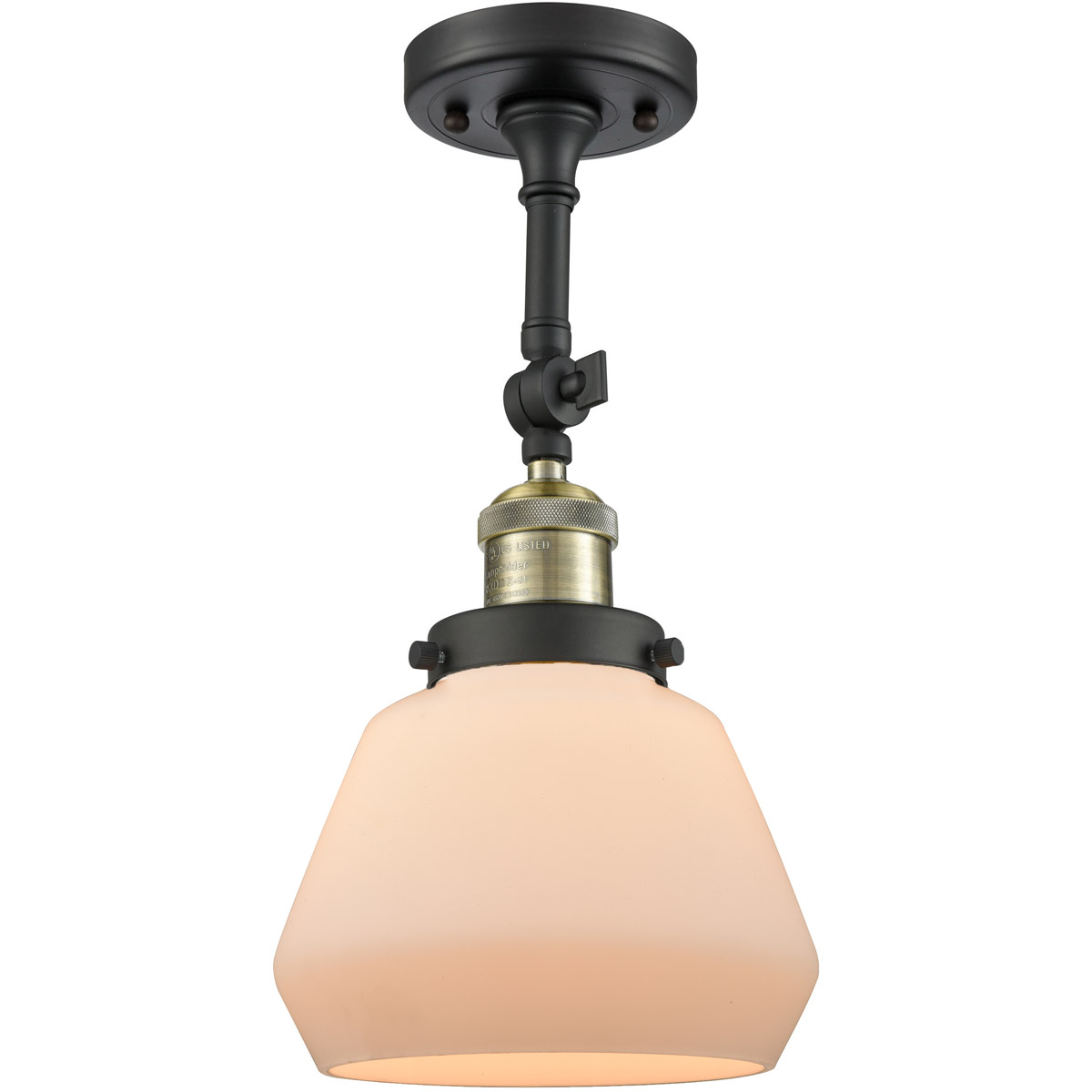 Franklin Restoration Fulton 1 Light 7 inch Black Antique Brass Semi-Flush Mount Ceiling Light in Matte White Glass, Franklin Restoration
