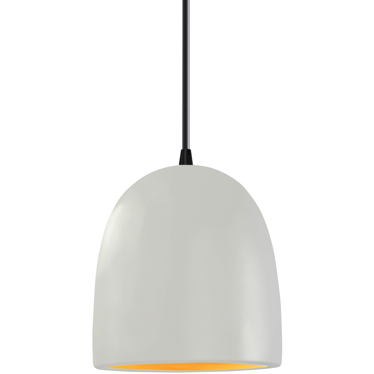 Radiance Collection - Bell Single Drop Pendant in Matte Black, Replaceable Bulb, Matte White with Champagne Gold interior, Black, Form+Finish+Function