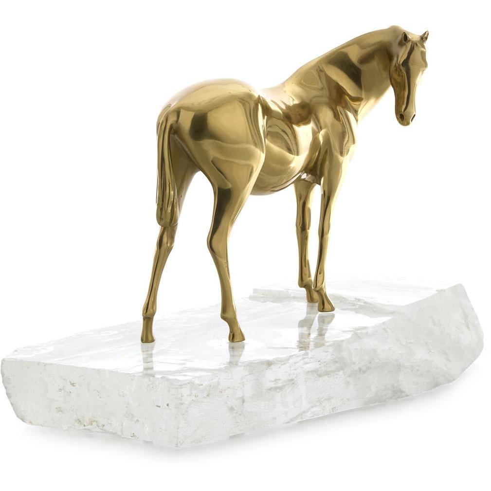 Brass Horse 13 X 10 inch Sculpture, on Selenite