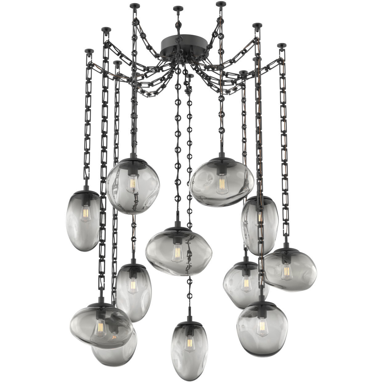 Cosmos 12 Light 17 inch Matte Black Swag Multi-Pendant Ceiling Light in Smoke, Rectangular Chain