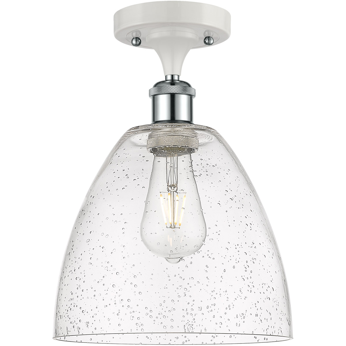 Ballston Dome LED 9 inch White and Polished Chrome Semi-Flush Mount Ceiling Light in Seedy Glass