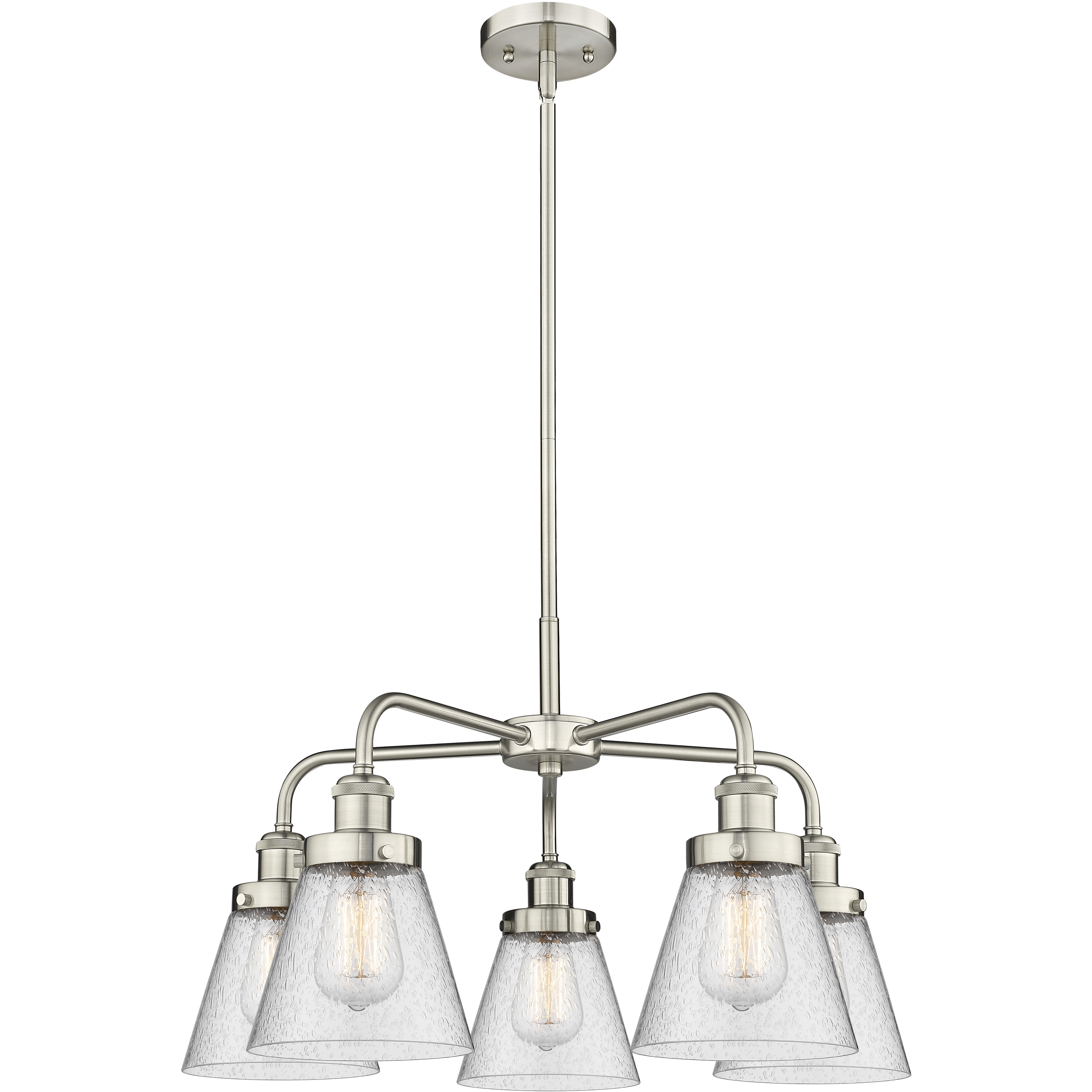 Cone 5 Light 24.25 inch Satin Nickel Chandelier Ceiling Light in Seedy Glass