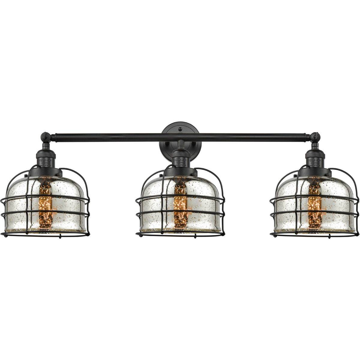 Franklin Restoration Large Bell Cage LED 34 inch Matte Black Bath Vanity Light Wall Light in Silver Plated Mercury Glass, Franklin Restoration