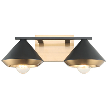 Velax 2 Light 16 inch Matte Black Wall Sconce Wall Light in Matte Black and Aged Gold Brass