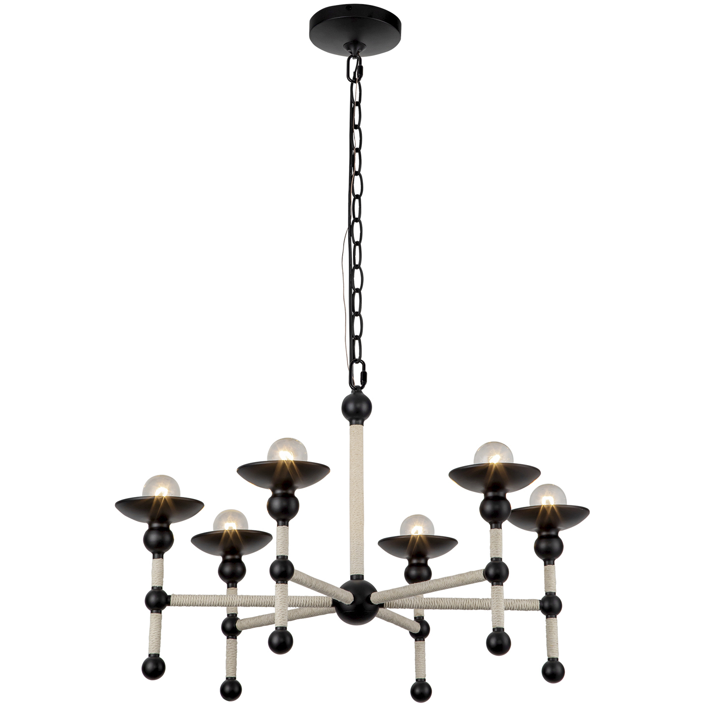 Nadine 6 Light 25 inch Matte Black/Cotton Chandelier Ceiling Light in Matte Black and Cotton