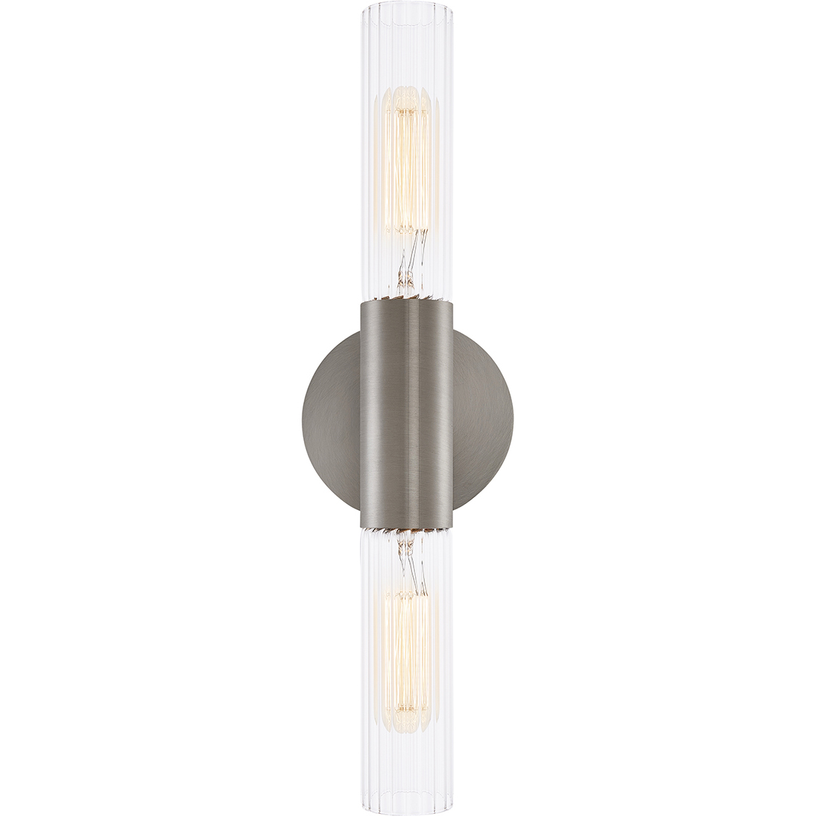 Fusion Collection - Rimini Family 2 Light 4.25 inch Brushed Nickel and Clear Ribbed ADA Wall Sconce Wall Light, EVOLV