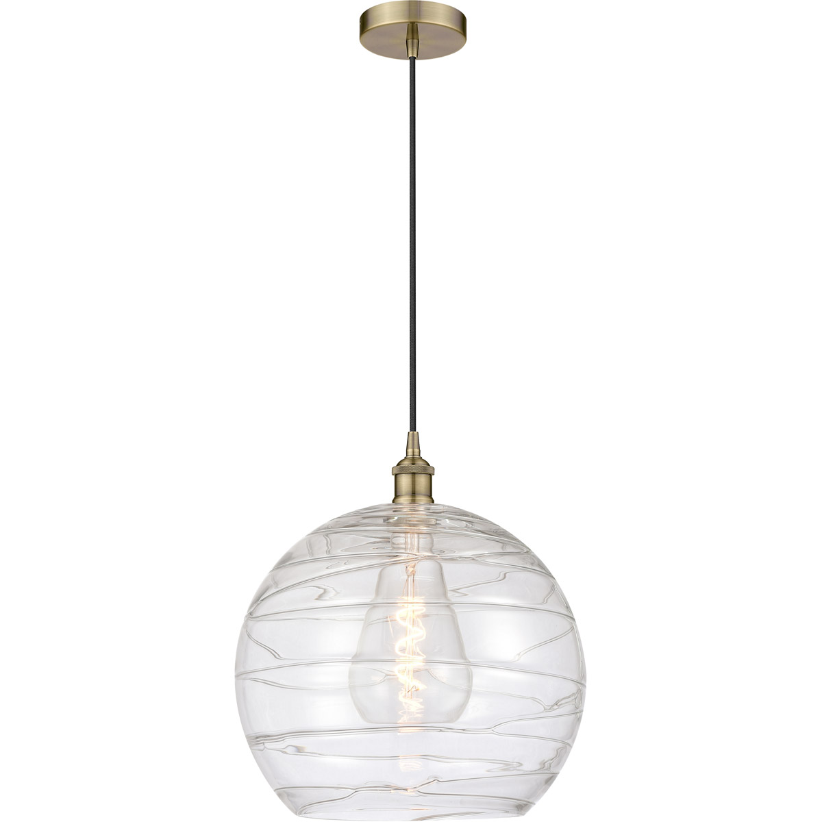 Edison Athens Deco Swirl 1 Light 14 inch Antique Brass Pendant Ceiling Light