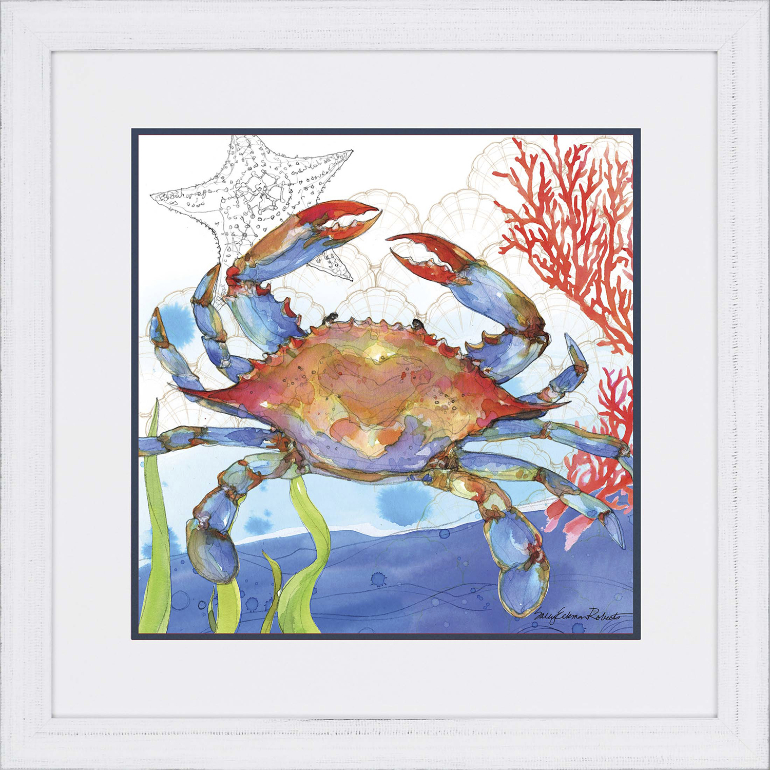 Oceana Crab Blue and Red and Green and Orange Framed Art