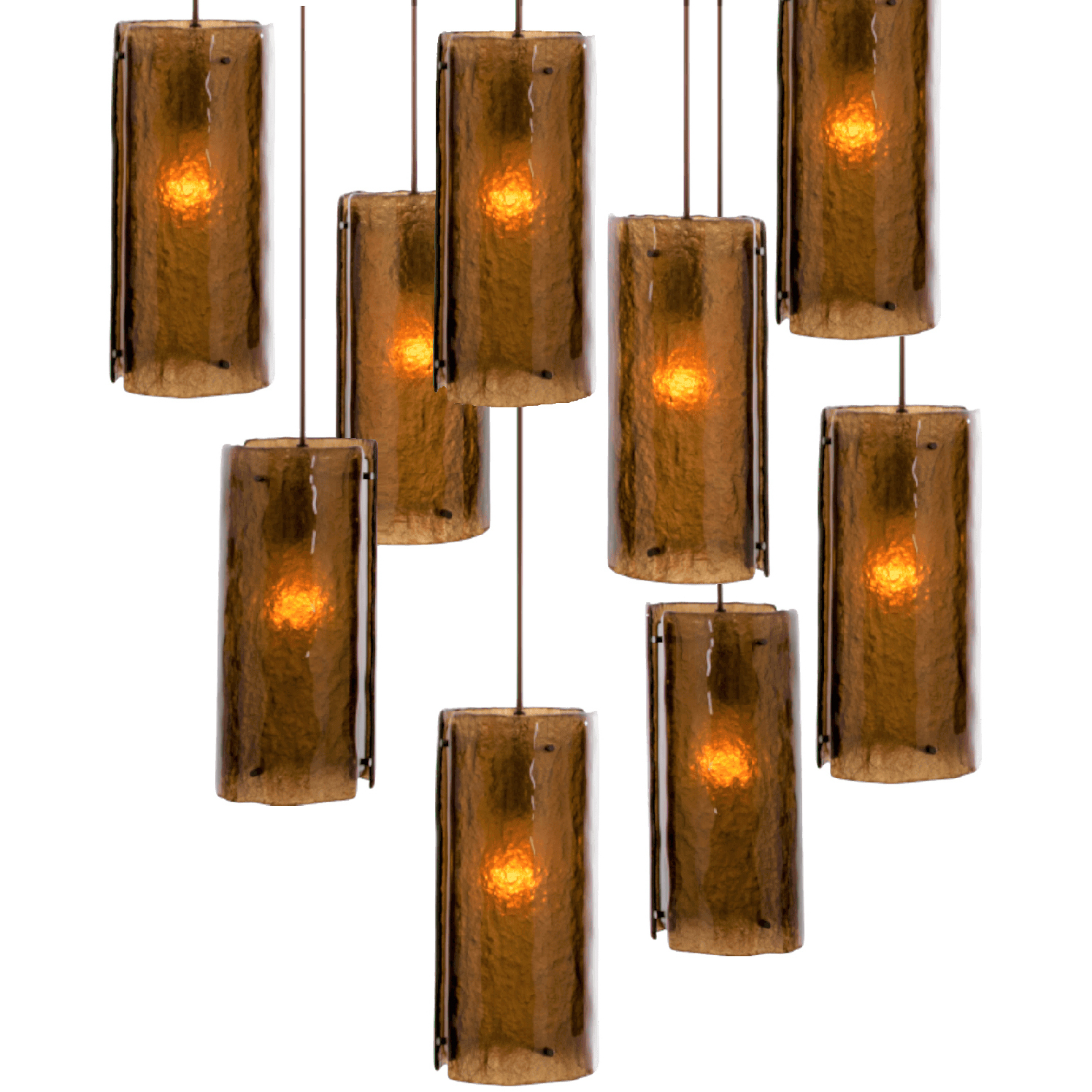 Textured Glass 9 Light 28 inch Burnished Bronze Chandelier Ceiling Light, Square Multi-Port