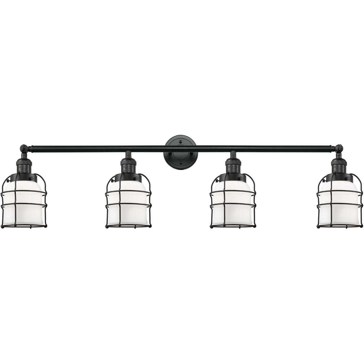 Franklin Restoration Small Bell Cage LED 42 inch Black Antique Brass Bath Vanity Light Wall Light in Matte White Glass, Franklin Restoration