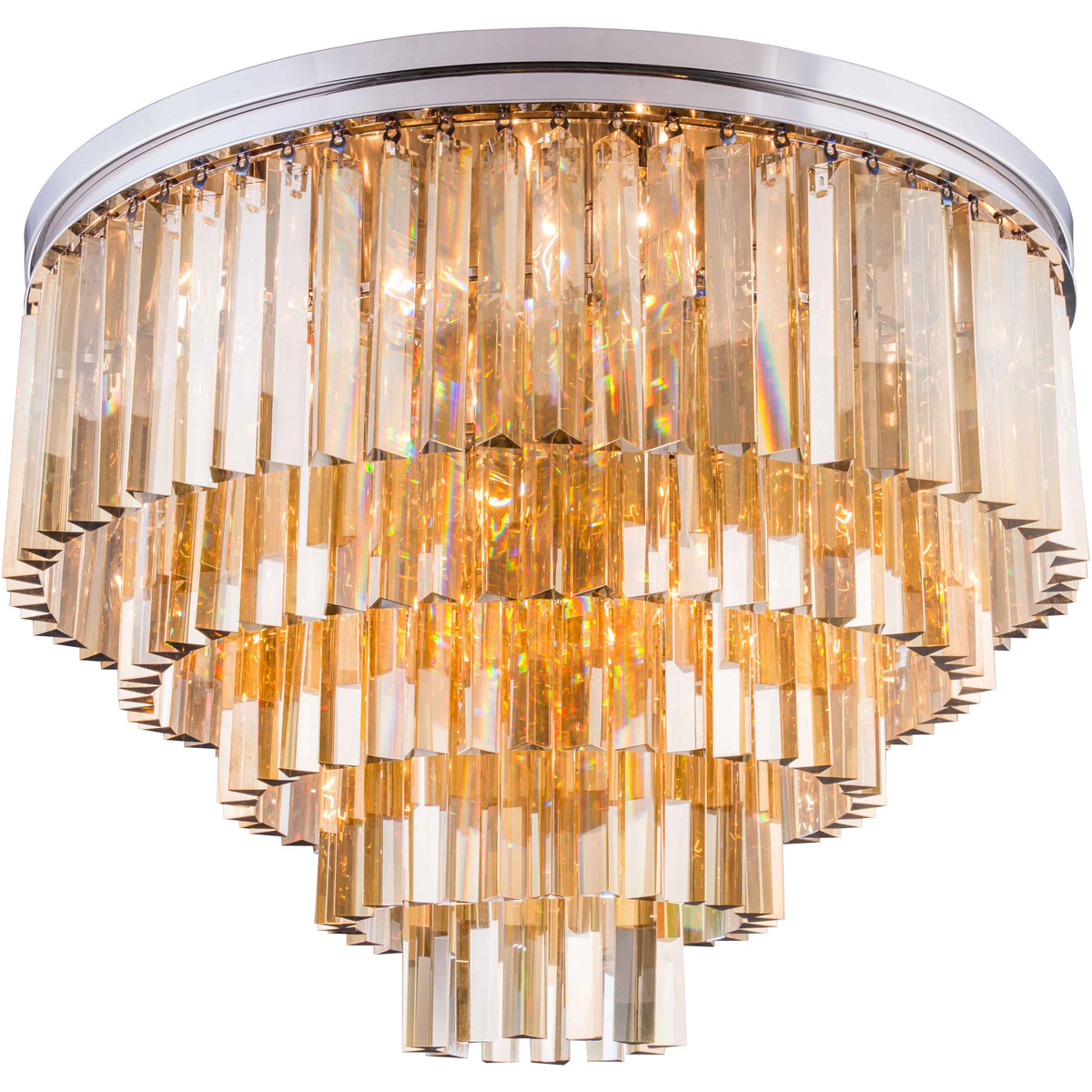 Sydney 17 Light 32 inch Polished Nickel Flush Mount Ceiling Light in Golden Teak, Urban Classic