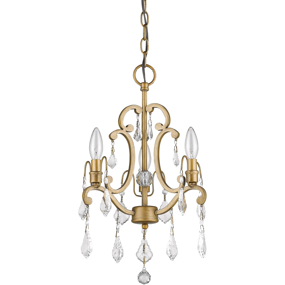 Claire 3 Light 12 inch Antique Gold Convertible Mini Chandelier Ceiling Light