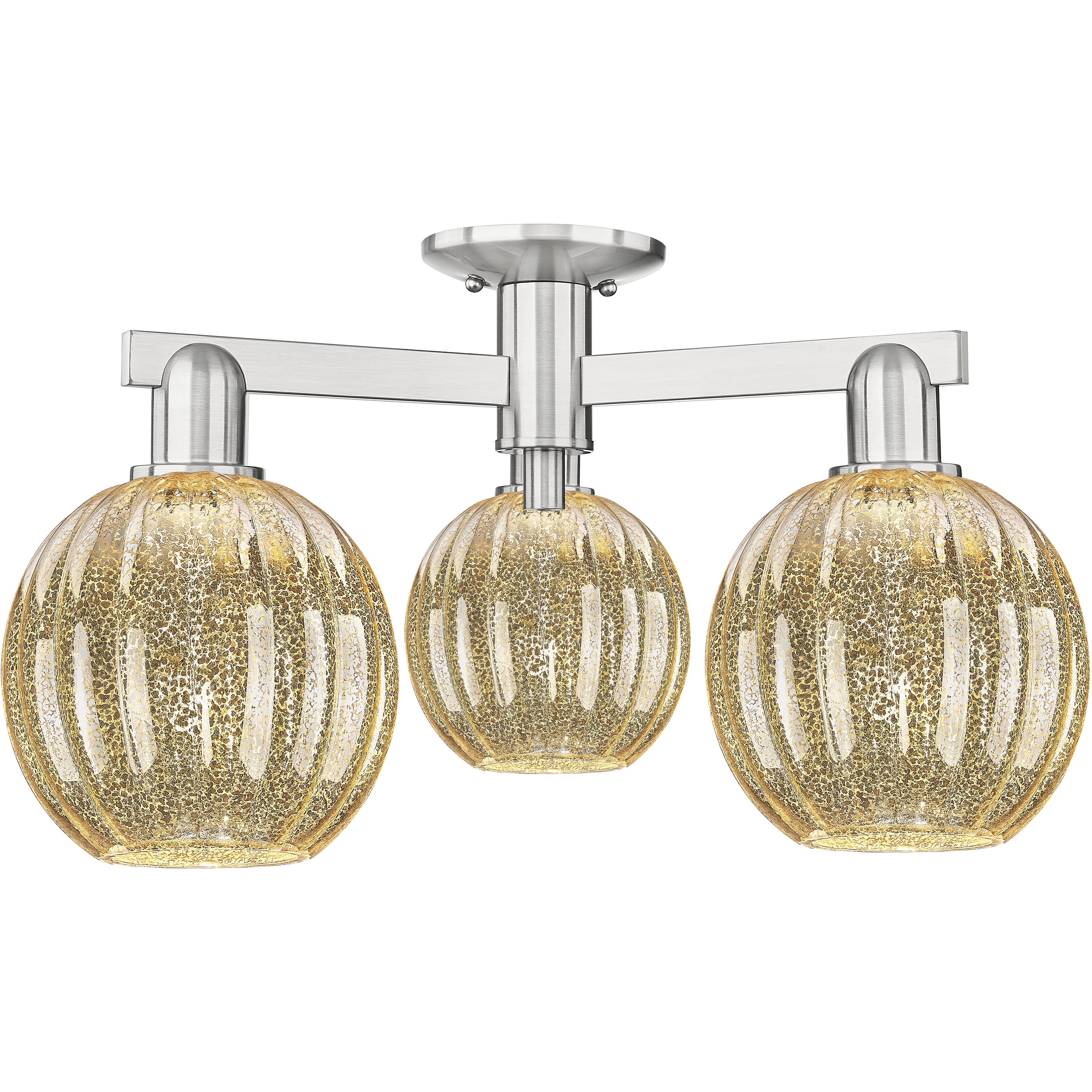 Preston 3 Light 24.5 inch Brushed Satin Nickel Semi-Flush Mount Ceiling Light in Mercury Glass
