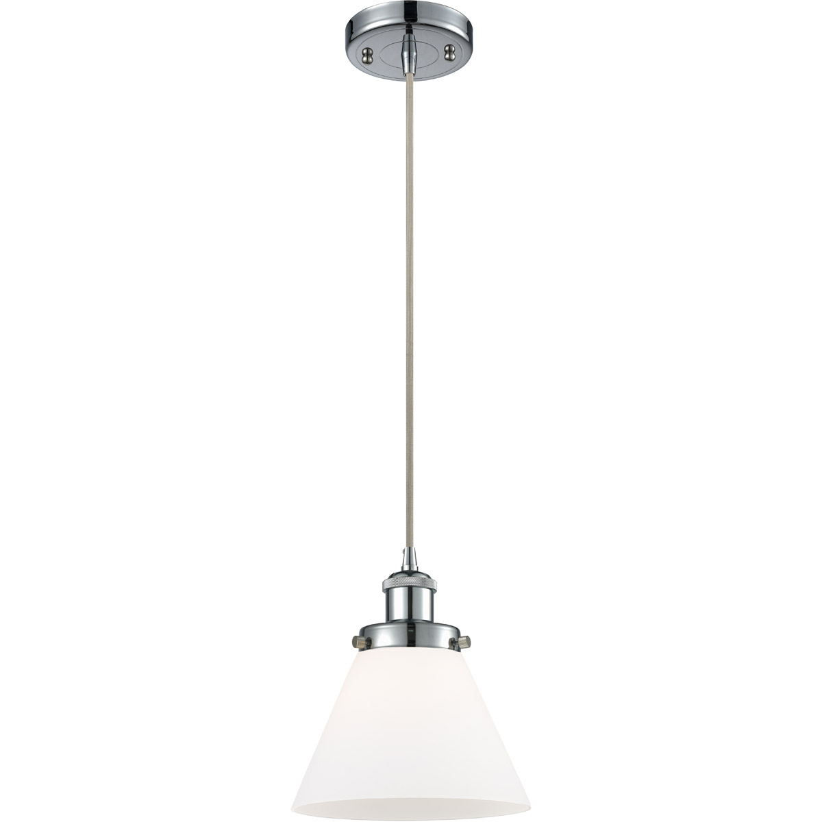 Ballston Large Cone LED 8 inch Polished Chrome Mini Pendant Ceiling Light in Matte White Glass, Ballston