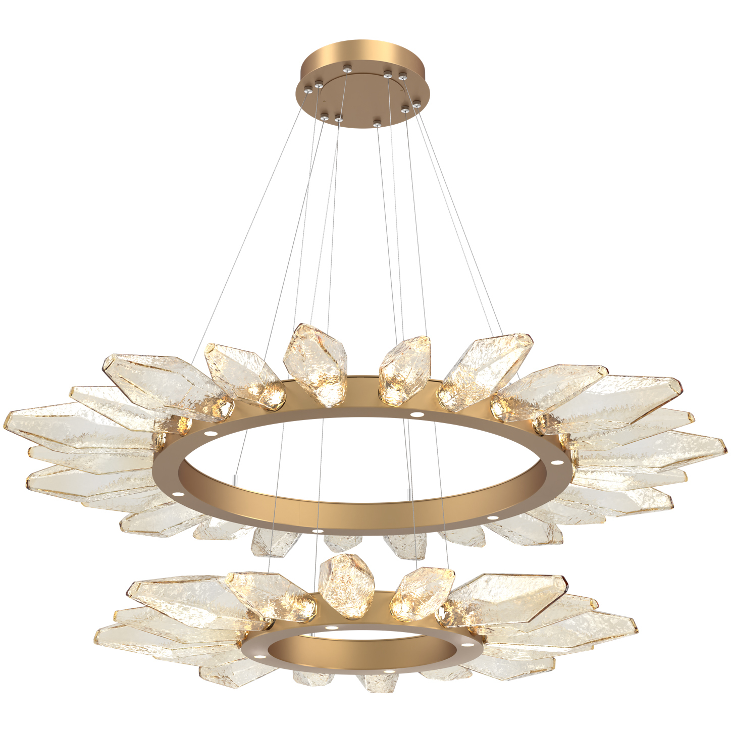 Rock Crystal LED Novel Brass Chandelier Ceiling Light, Radial Ring Two Tier