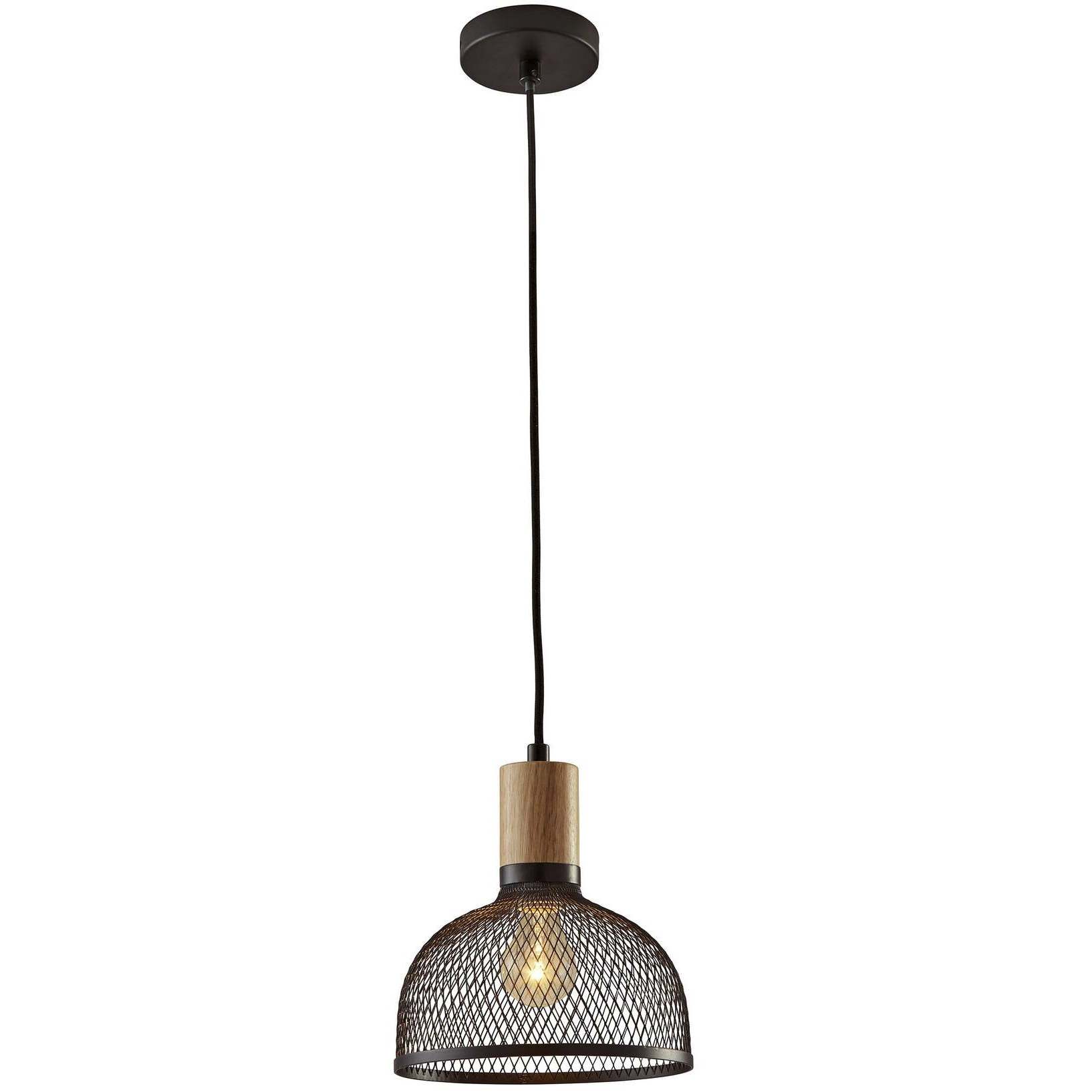 Dale 1 Light 9.5 inch Matte Black and Natural Rubber Wood Pendant Ceiling Light, Small