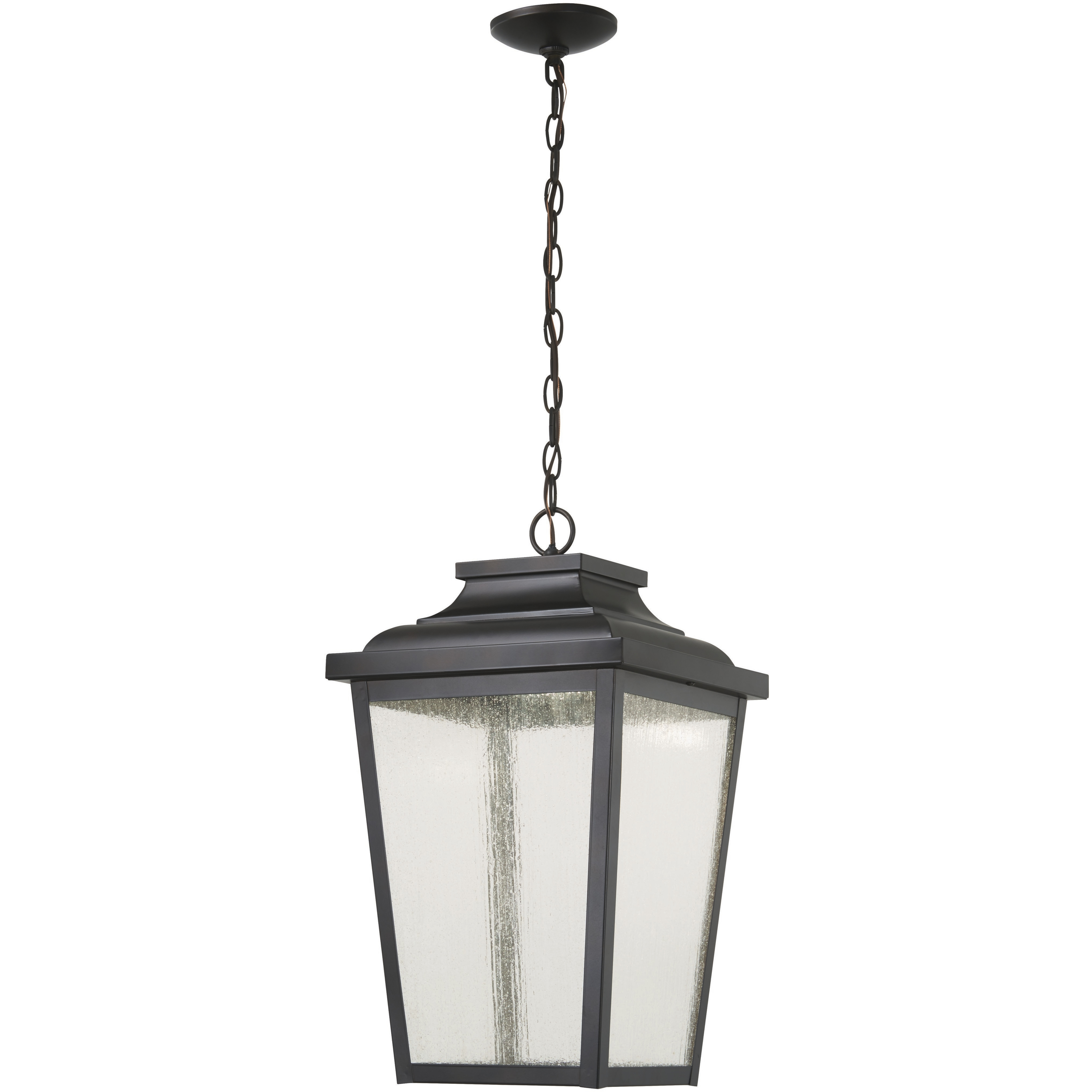 Irvington Manor LED 12.5 inch Chelesa Bronze Outdoor Chain Hung Lantern in Clear Seeded Glass, The Great Outdoors