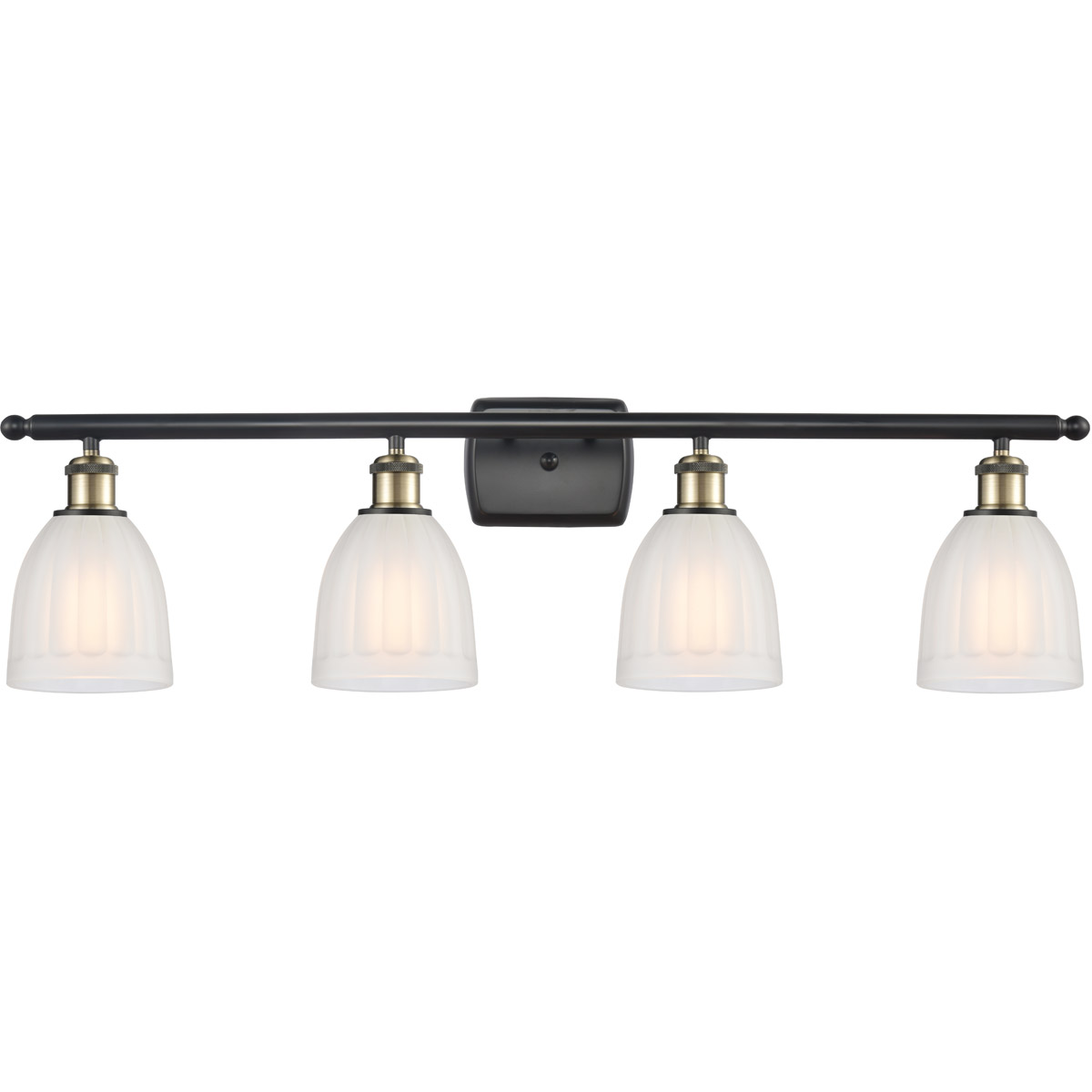 Ballston Brookfield 4 Light 36 inch Black Antique Brass Bath Vanity Light Wall Light in White Glass, Ballston