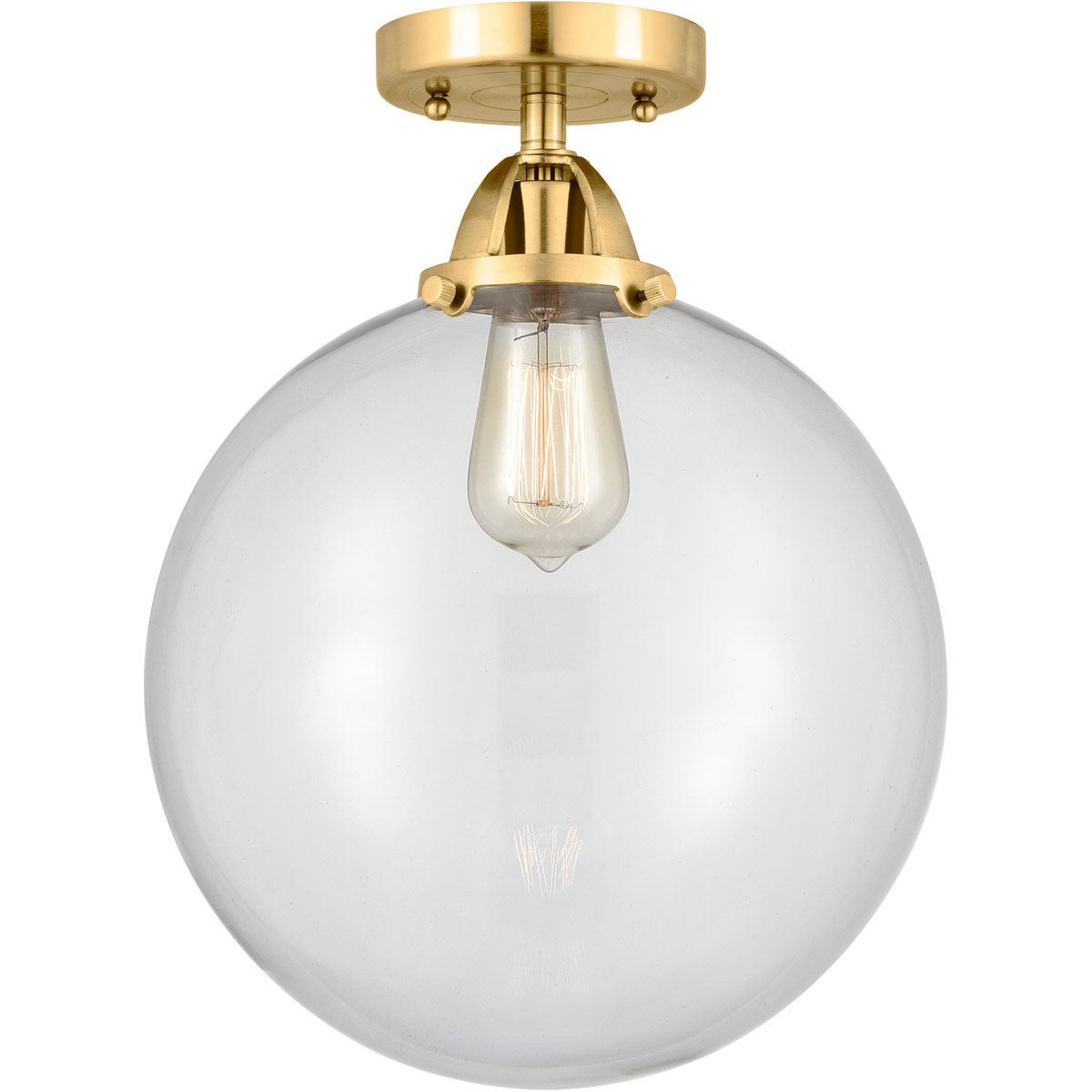 Nouveau 2 Beacon 1 Light 12 inch Satin Gold Semi-Flush Mount Ceiling Light in Clear Glass