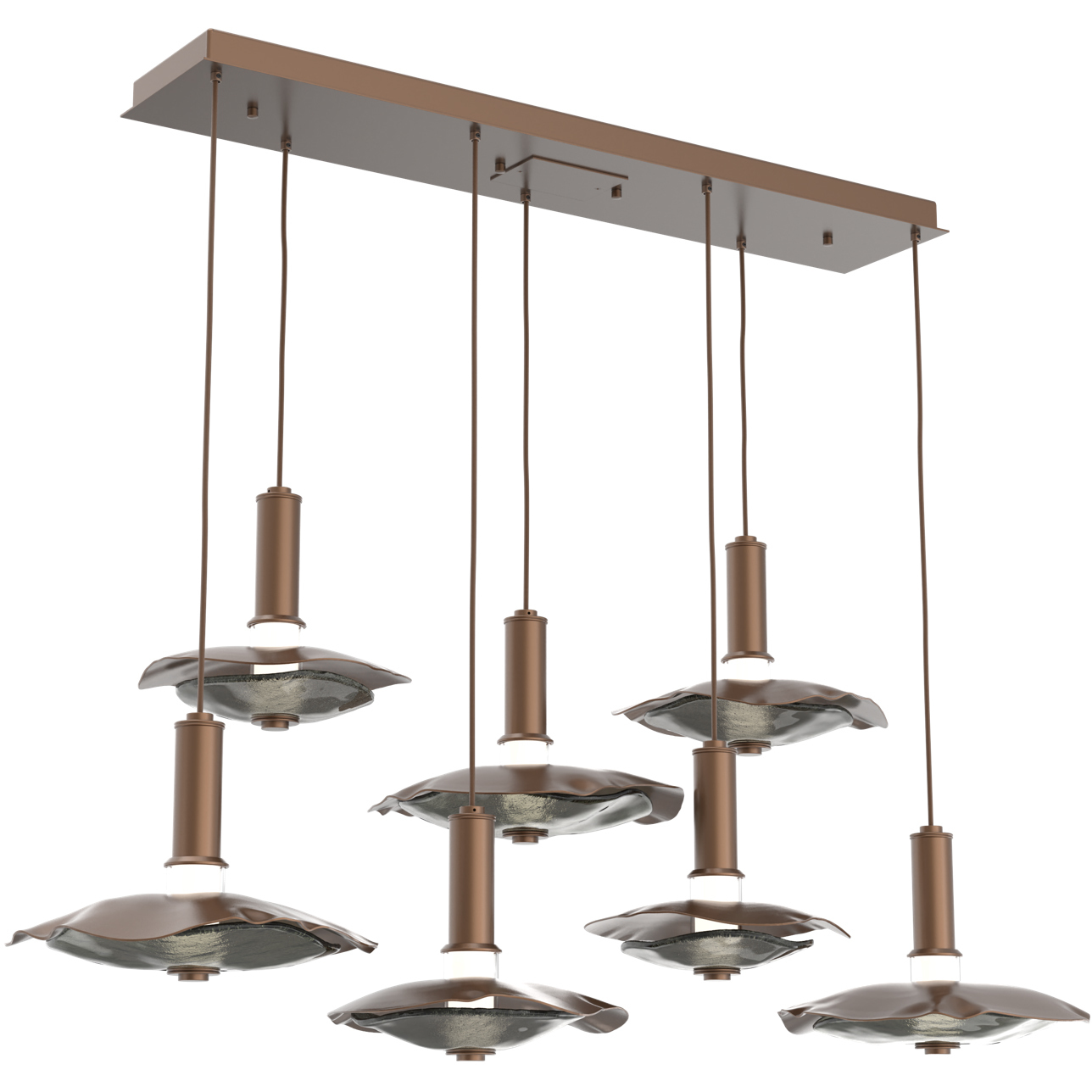 Cumulus Linear Multi-Pendant Ceiling Light in Burnished Bronze with Smoke Granite Glass