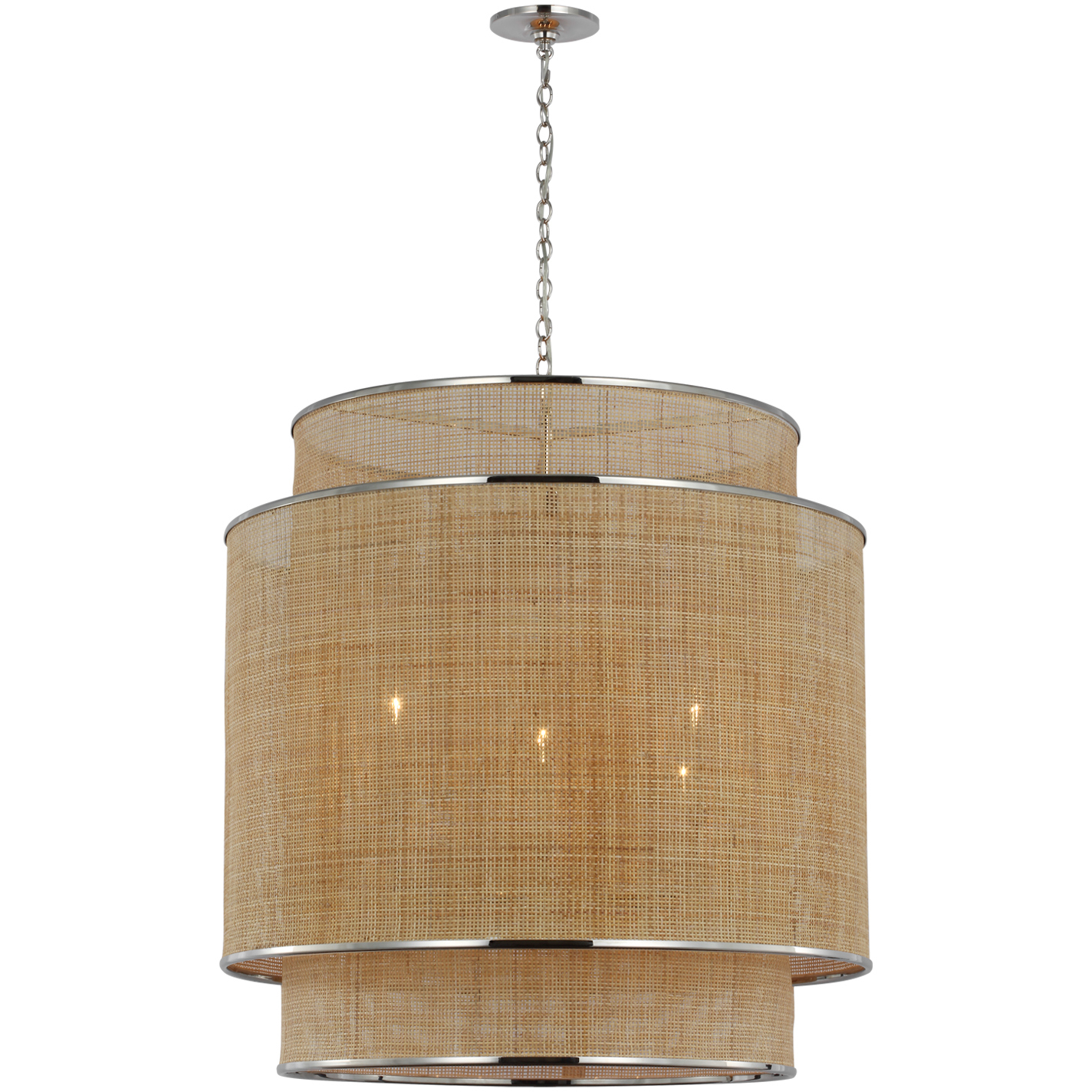 Marie Flanigan Linley LED 30 inch Polished Nickel and Natural Rattan Caning Hanging Shade Ceiling Light, Extra Large
