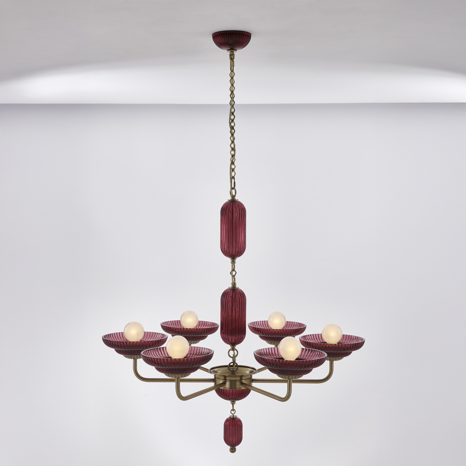 Verde 6 Light 40 inch Satin Brass Pendant Ceiling Light in Magenta