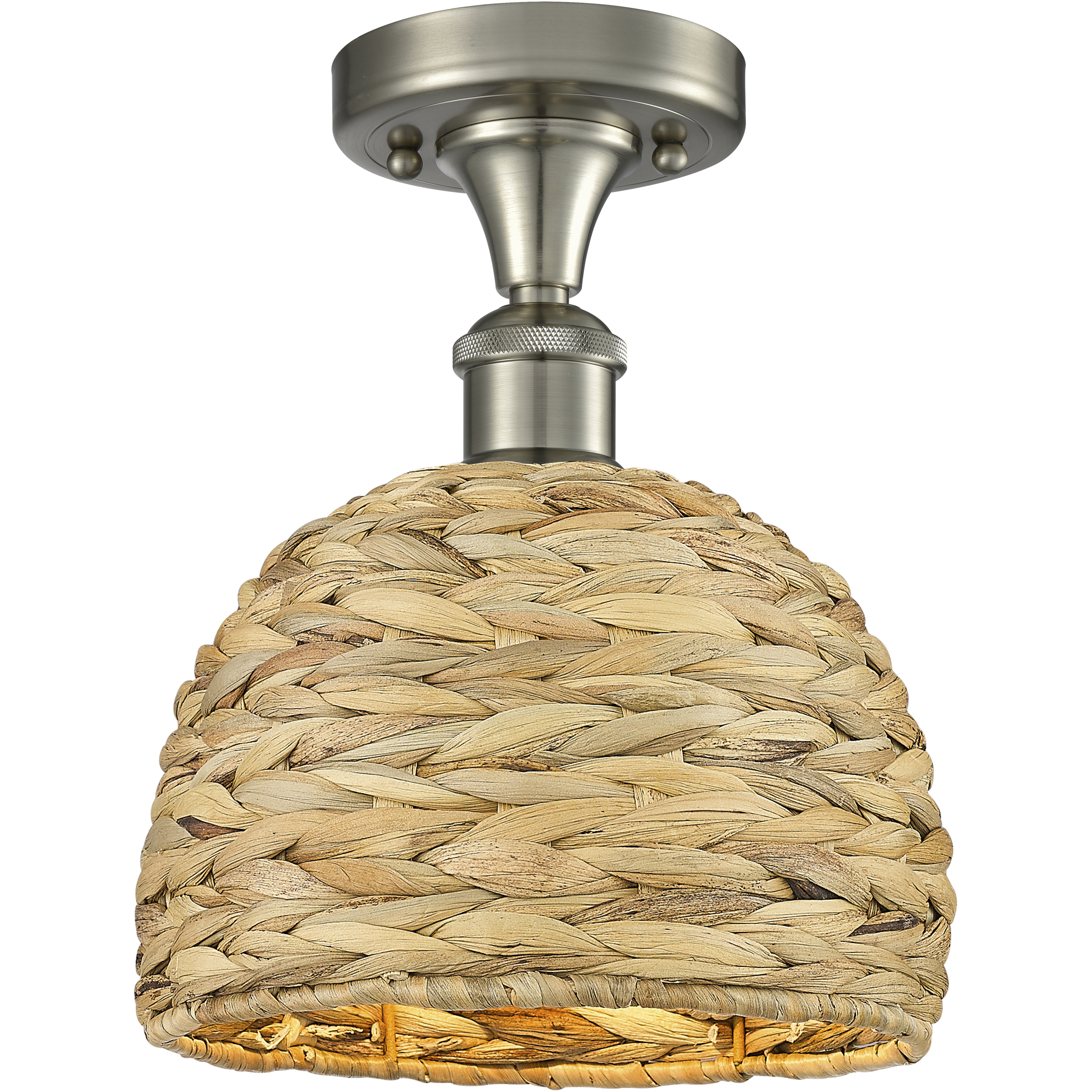 Woven Rattan 1 Light 8 inch Satin Nickel Semi-Flush Mount Ceiling Light