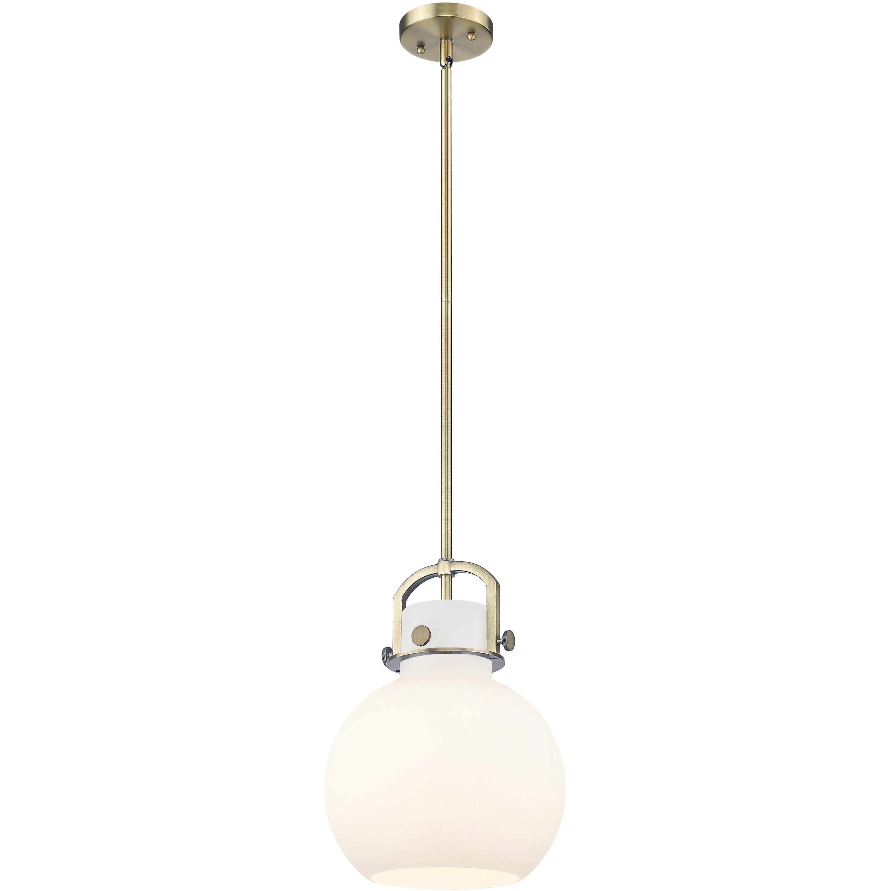 Newton Sphere 1 Light 10 inch Brushed Brass Mini Pendant Ceiling Light in Matte White Glass