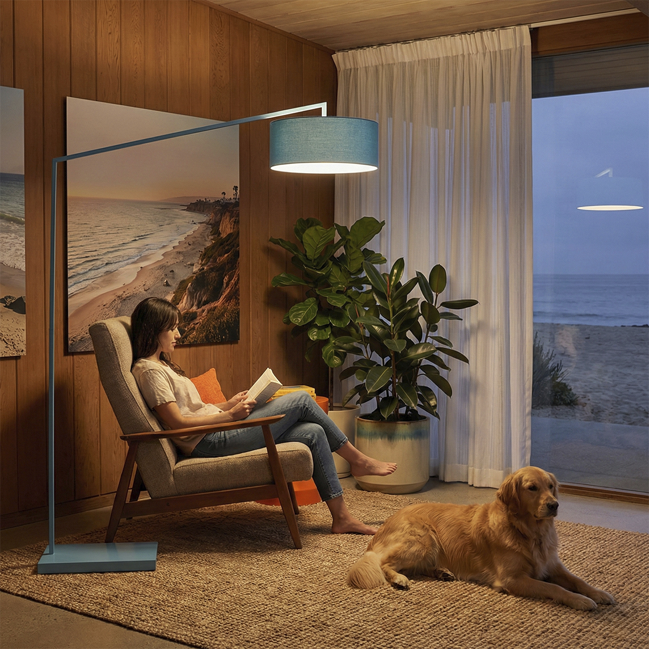 Stretch 87 inch 9 watt Turquoise Arc Floor Lamp Portable Light in Turquoise Linen