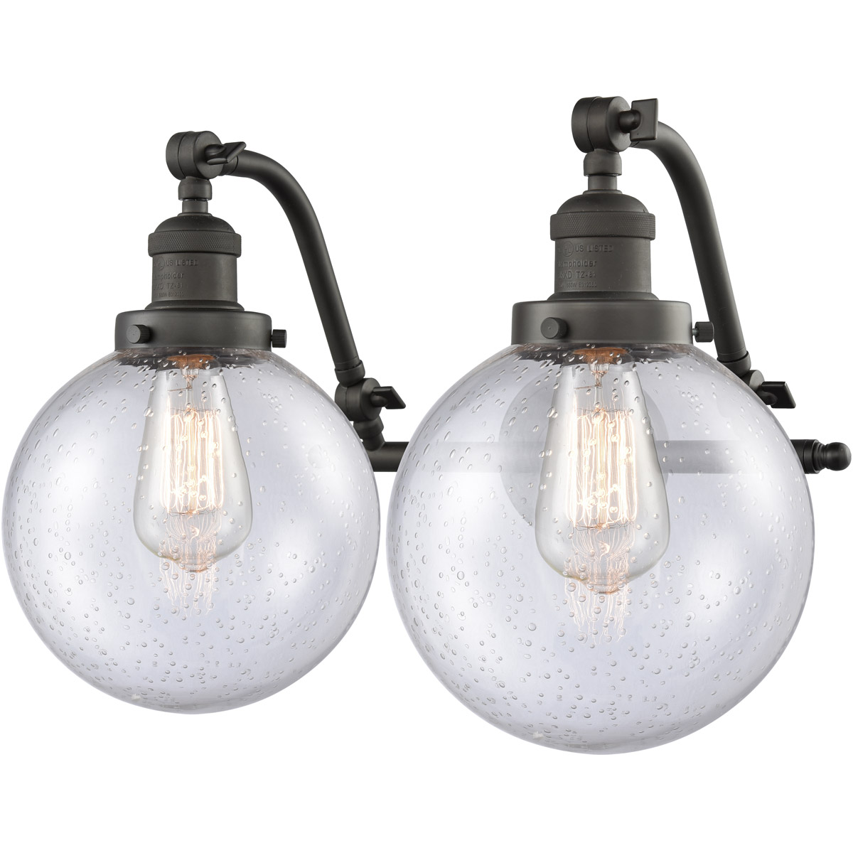 Franklin Restoration Large Beacon 2 Light 18 inch Oil Rubbed Bronze Bath Vanity Light Wall Light in Seedy Glass, Franklin Restoration