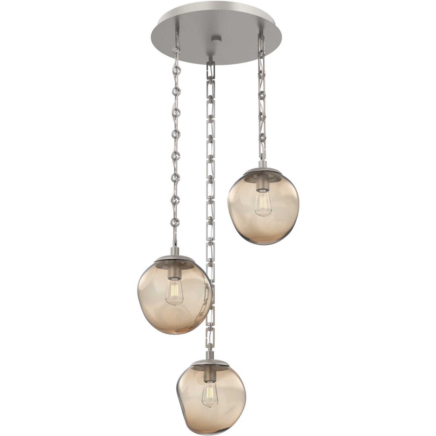 Aster 3 Light 22.3 inch Beige Silver Multi-Pendant Ceiling Light in Bronze, Rectangular Chain