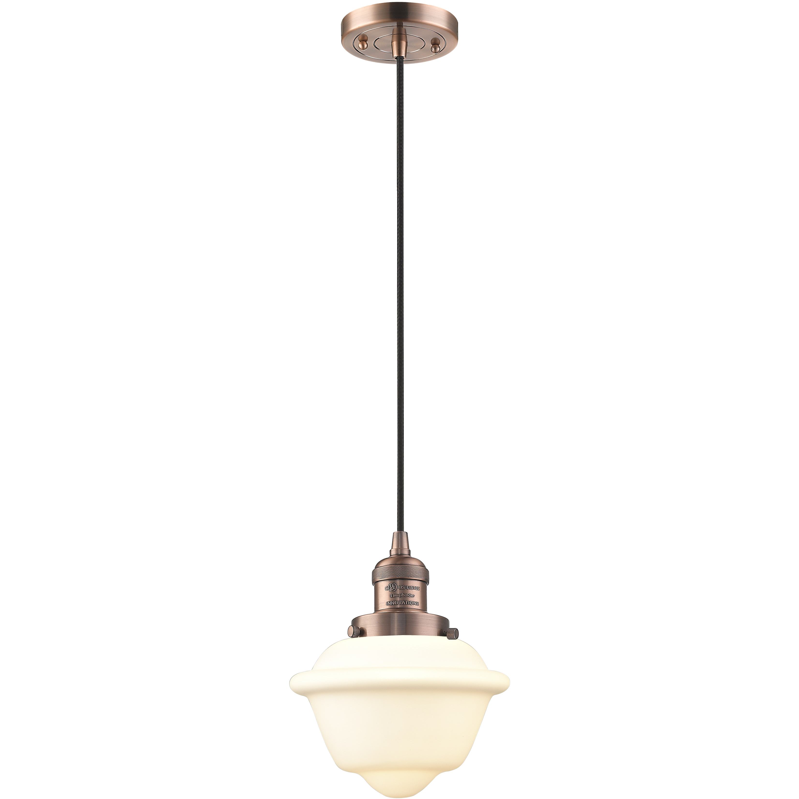 Franklin Restoration Oxford LED 7.5 inch Antique Copper Mini Pendant Ceiling Light in Matte White, Franklin Restoration