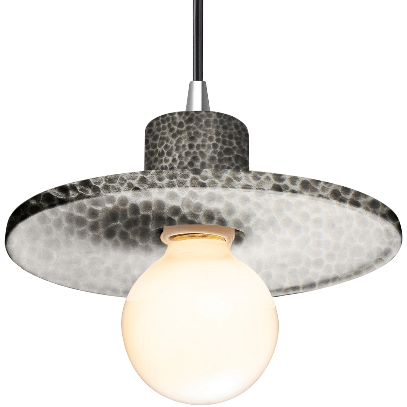 Radiance Collection 1 Light 8 inch Hammered Pewter Pendant Ceiling Light in Black Cord, Polished Chrome