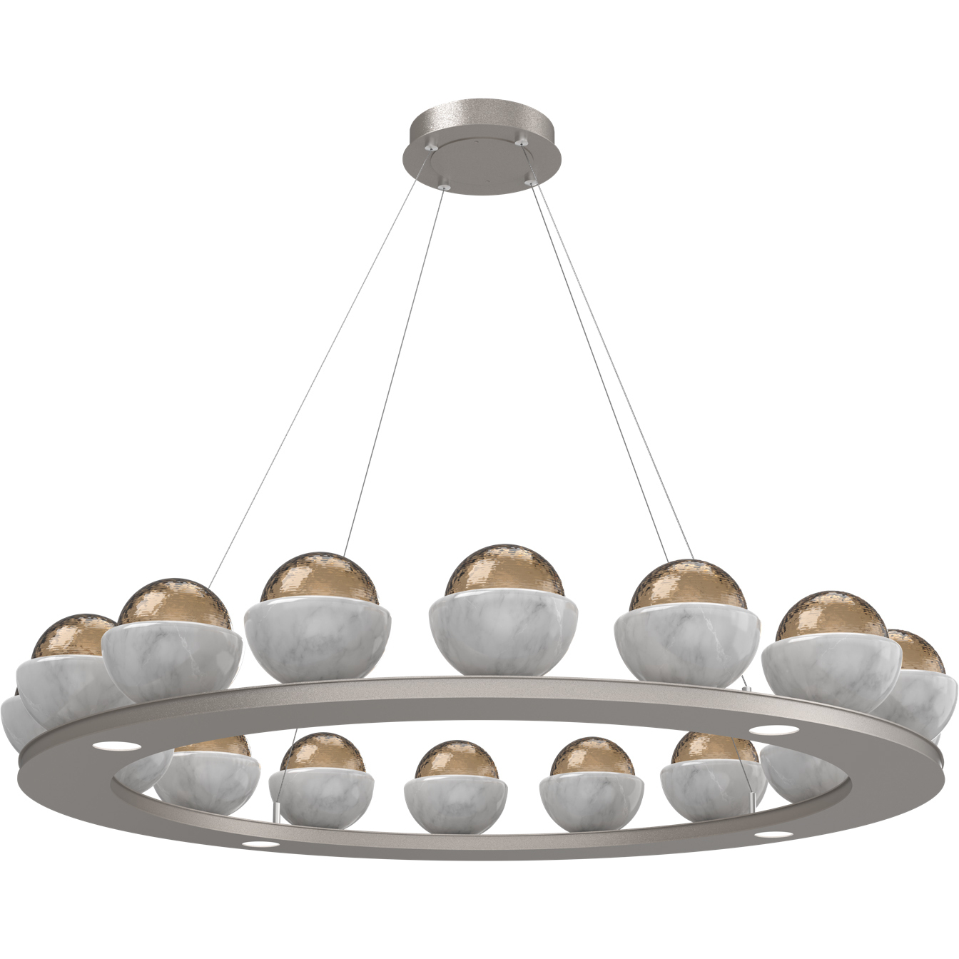Cabochon LED Metallic Beige Silver with White Marble Chandelier Ceiling Light in Bronze, 2700K LED