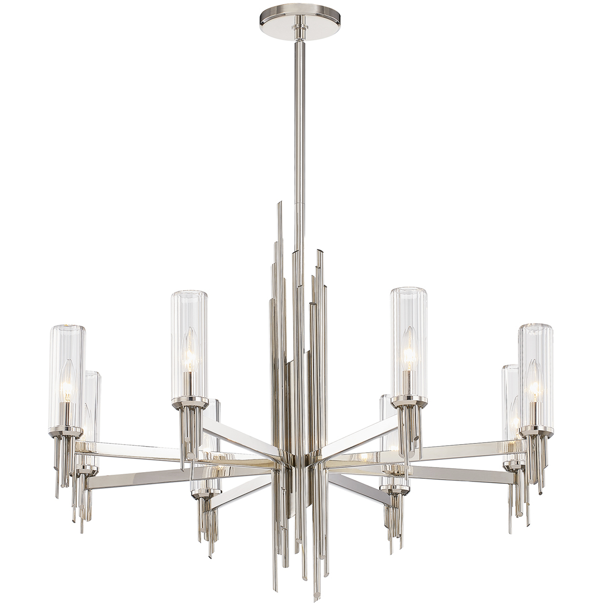 Torres 8 Light 36.13 inch Polished Nickel/Ribbed Glass Chandelier Ceiling Light