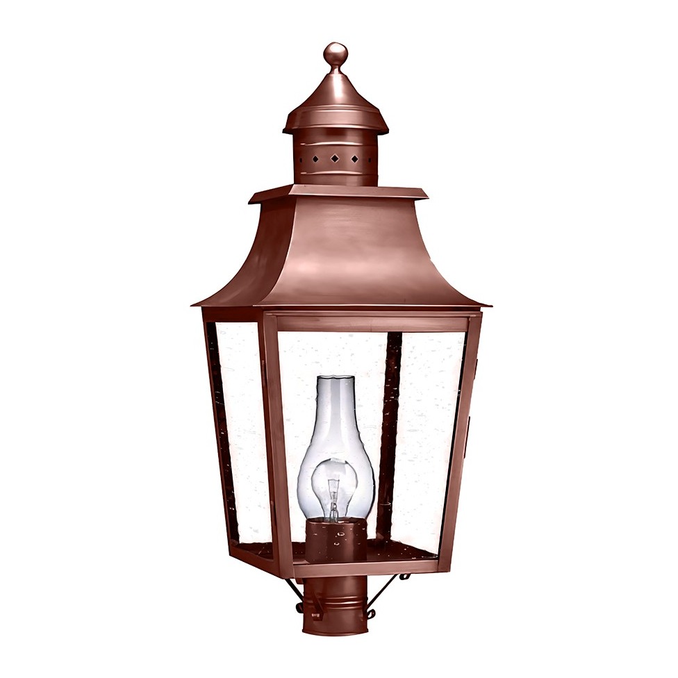 Sharon 1 Light 28 inch Antique Copper Post Lamp in Clear Seedy Glass, One 75W Medium with Chimney