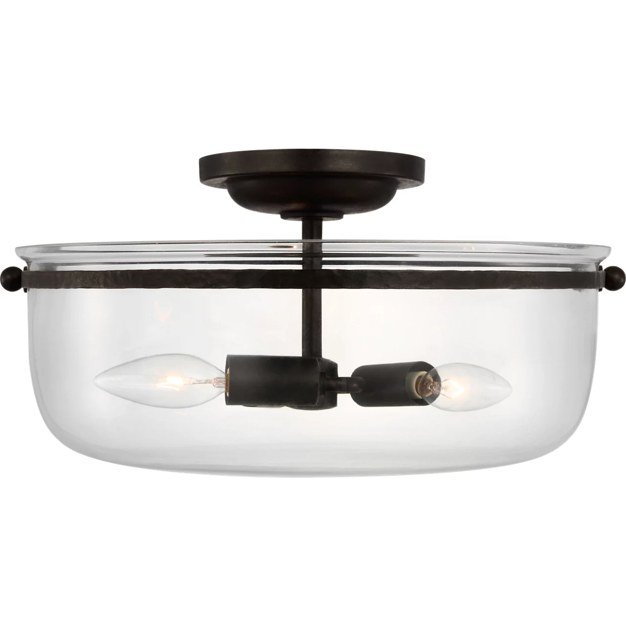 Chapman & Myers Lorford LED 15.5 inch Aged Iron Semi-Flush Ceiling Light in Clear Glass, Medium