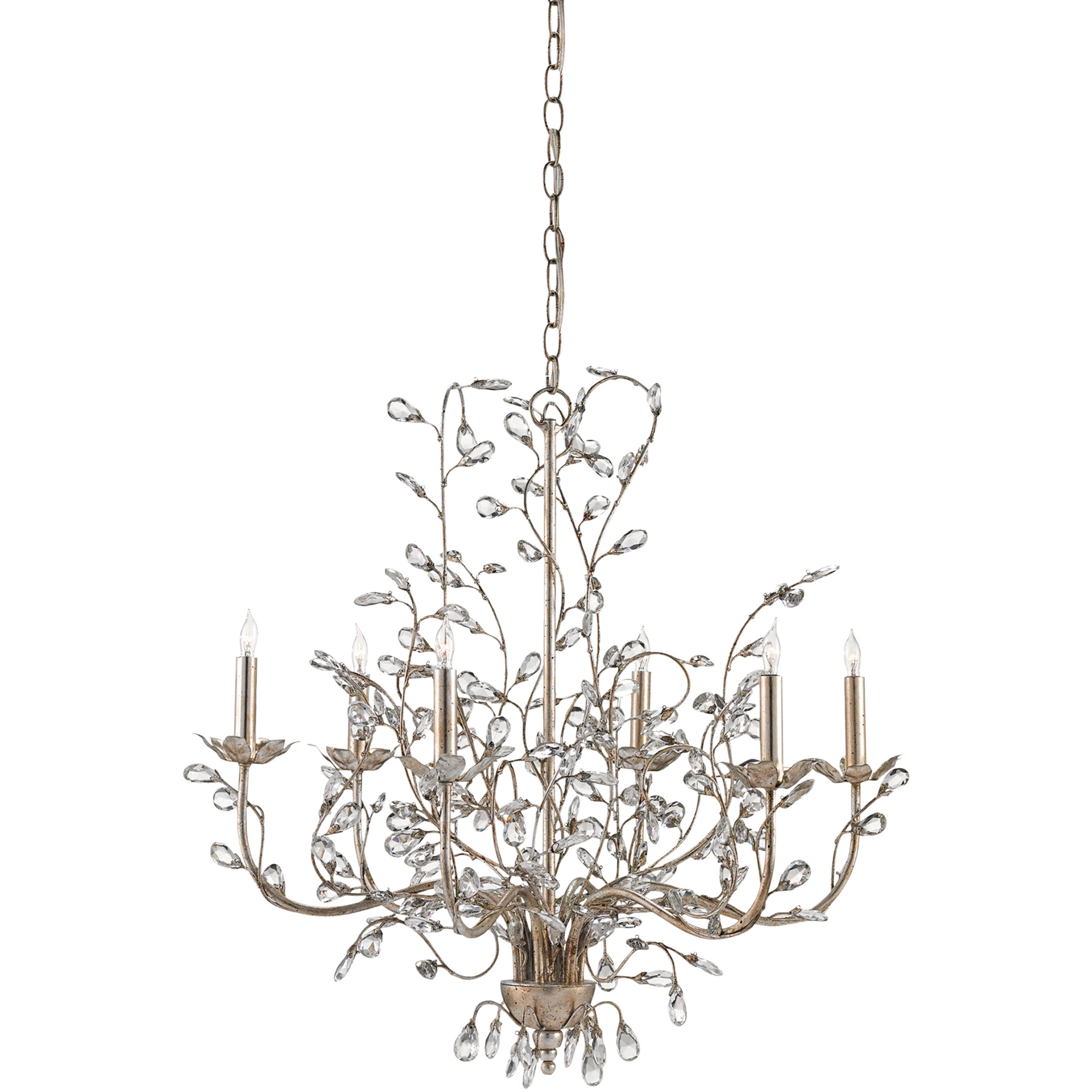 Crystal Bud 6 Light 28 inch Silver Granello Chandelier Ceiling Light, Medium