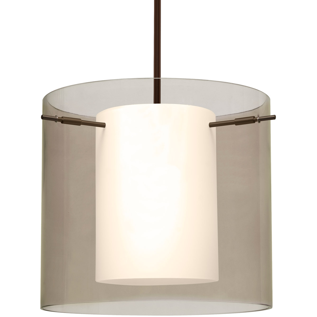 Pahu 12 LED Bronze Stem Pendant Ceiling Light in Transparent Smoke/Opal Glass