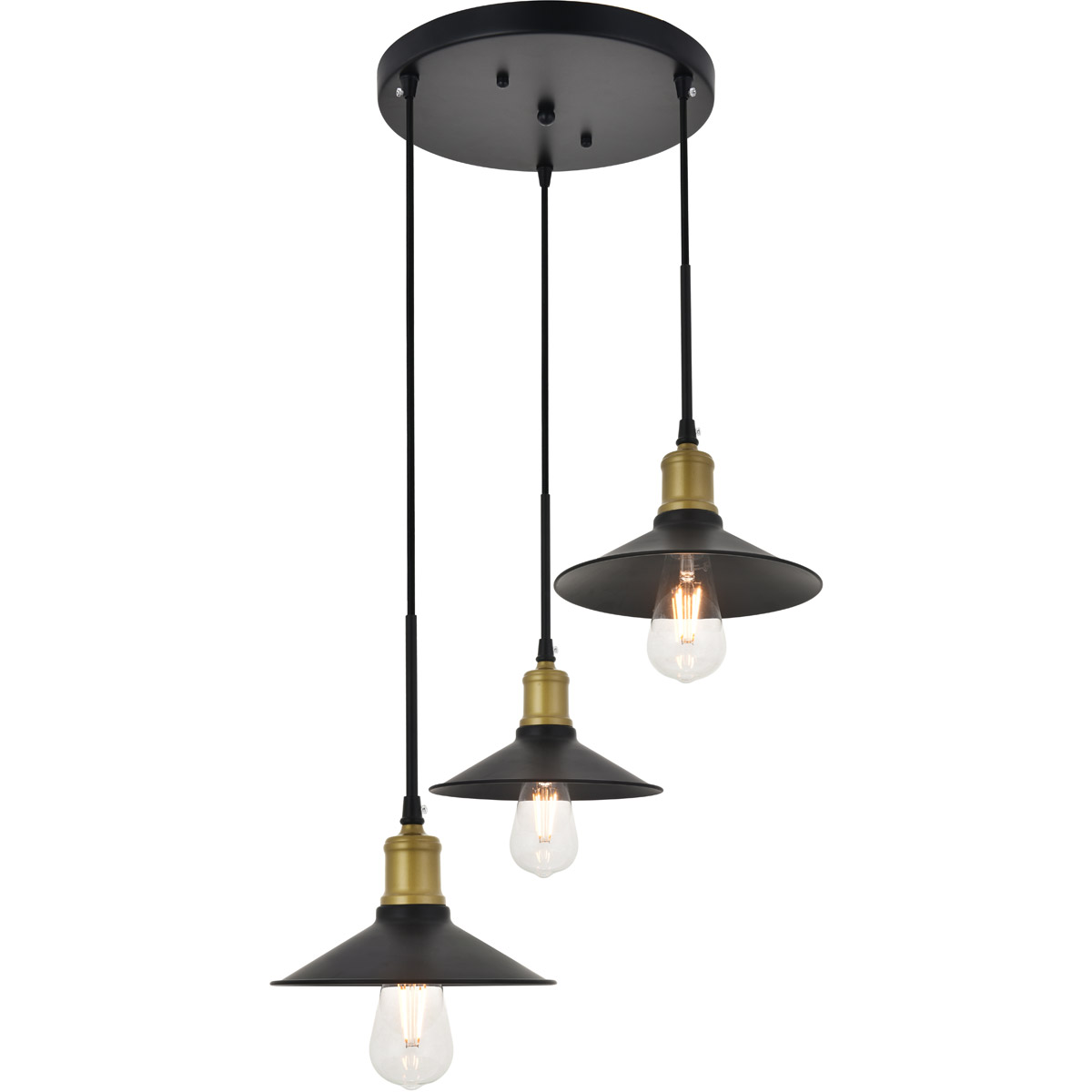 Etude 3 Light 19.3 inch Brass and Black Pendant Ceiling Light
