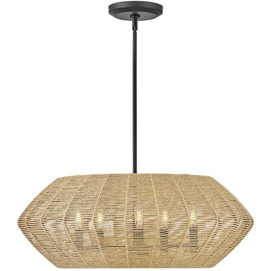 Lisa McDennon Luca 5 Light 28 inch Black Indoor Chandelier Ceiling Light in Black / Camel Rattan, Convertible