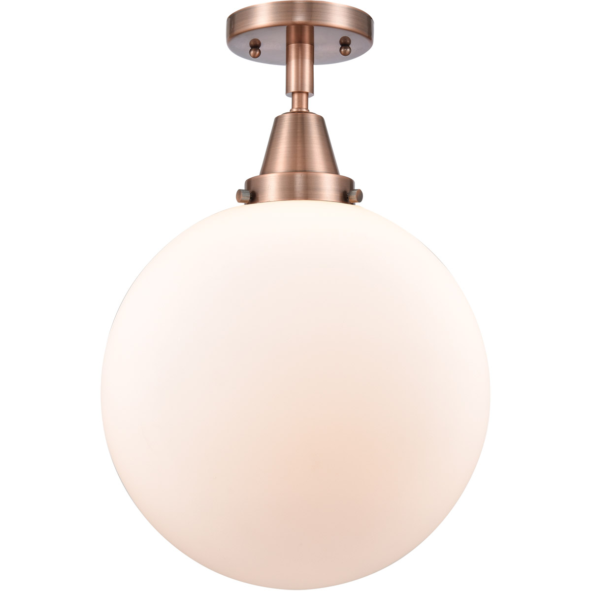Beacon LED 12 inch Antique Copper Flush Mount Ceiling Light in Matte White Glass