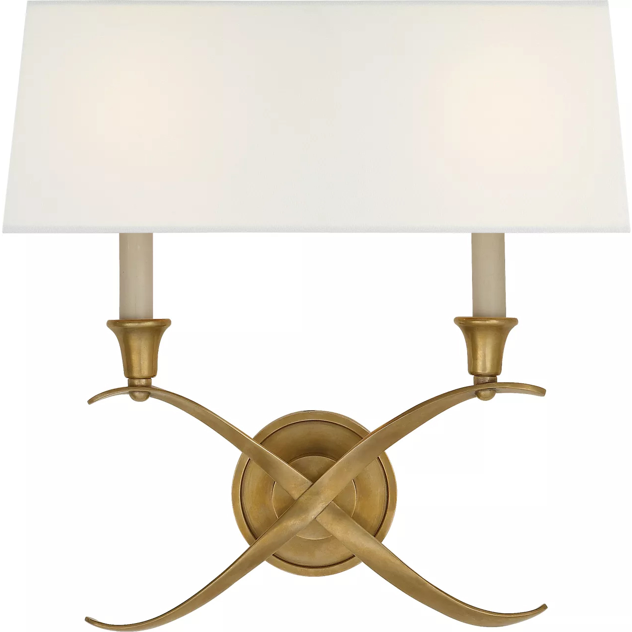 Chapman & Myers Cross Bouillotte 2 Light 15.5 inch Antique-Burnished Brass Sconce Wall Light in Linen, Large